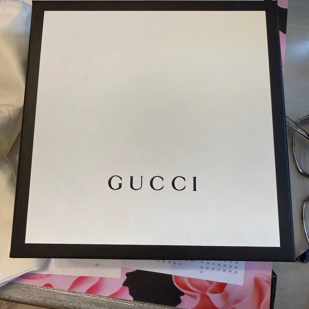Gucci Large Gift Box Set w/ Dust Bag & Shopping Bag 7.5x7.5x5 Authentic